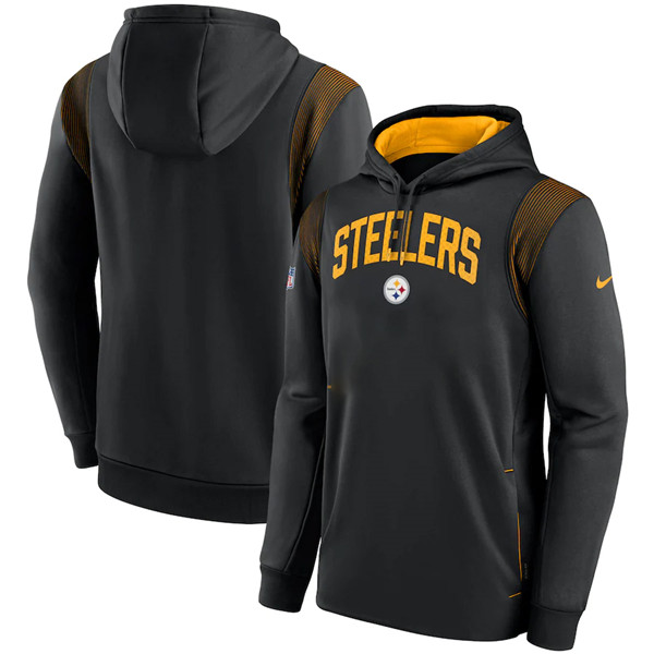 Men's Pittsburgh Steelers Black Sideline Stack Performance Pullover Hoodie 002 - Click Image to Close